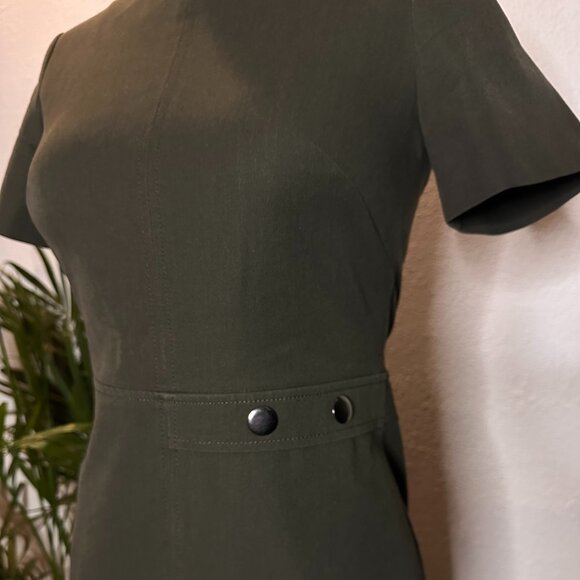 Banana Republic Olive Fitted Pencil Midi Dress Double Button Stretch Size 2 - Picture 3 of 10